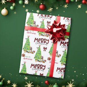 Pug Dog, Bird en Kerstboom Cadeaupapier