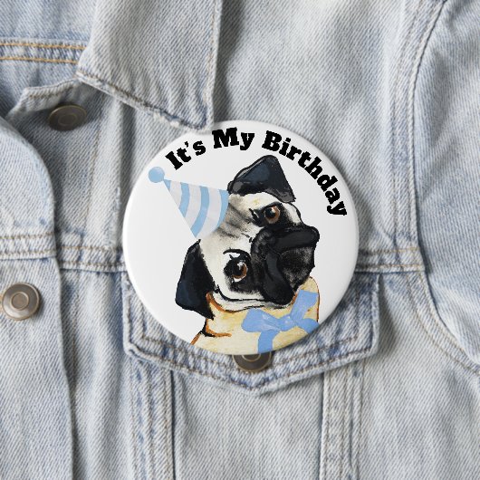 Pug Dog Birthday Button (In situ)