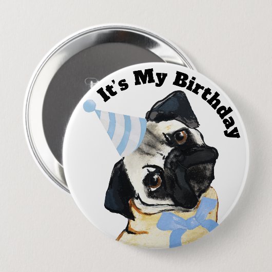 Pug Dog Birthday Button (Voorkant /achterkant)