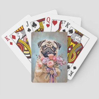 Pug Dog Bloem Boeket Pokerkaarten