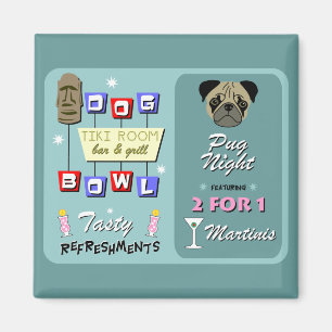 Pug Dog Bowling Tiki Night Magneet