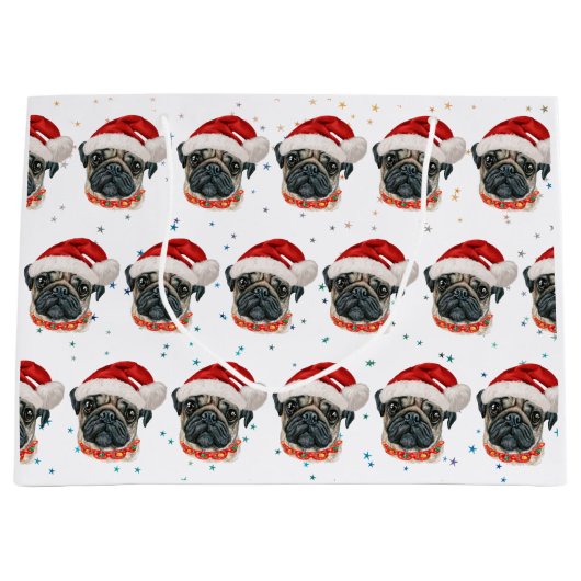 Pug Dog Breed Christmas Stars Groot Cadeauzakje (Voorkant)