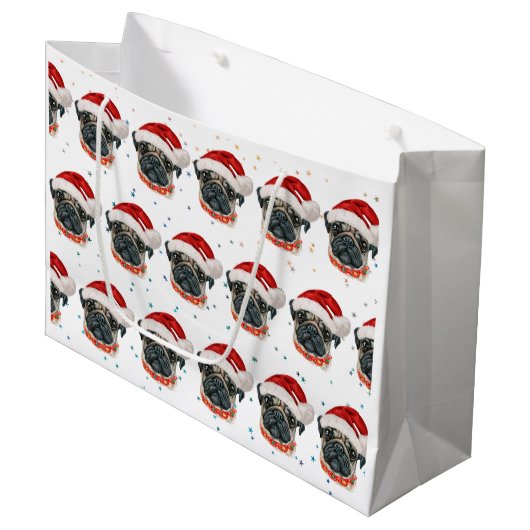 Pug Dog Breed Christmas Stars Groot Cadeauzakje (Voorkant Gekanteld)