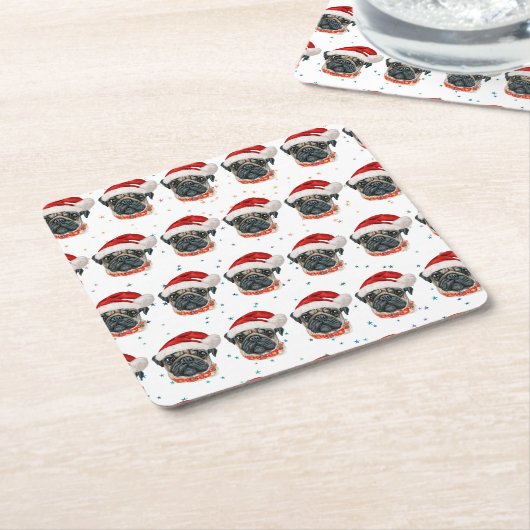 Pug Dog Breed Christmas Stars Kartonnen Onderzetters (Schuin)