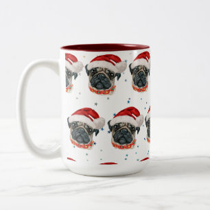 Pug Dog Breed Christmas Stars Tweekleurige Koffiemok