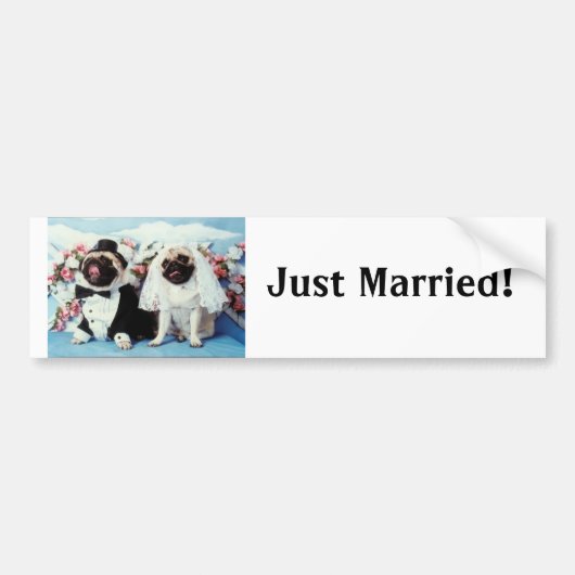 Pug Dog Bride & Groom Wedding Bumpersticker (Voorkant)