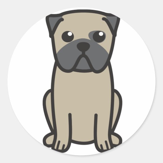 Pug Dog Cartoon Ronde Sticker (Voorkant)