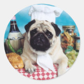 Pug Dog Chef Ronde Sticker (Voorkant)