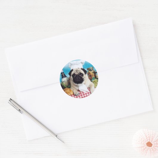Pug Dog Chef Ronde Sticker (Envelop)