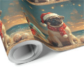 Pug Dog Christmas  Beach Cadeaupapier (Rol Hoek)