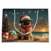 Pug Dog Christmas Beach Groot Cadeauzakje (Voorkant)