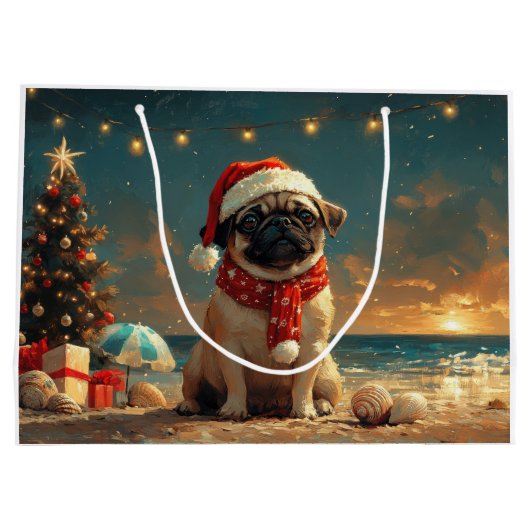 Pug Dog Christmas  Beach Groot Cadeauzakje (Achterkant)