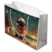 Pug Dog Christmas Beach Groot Cadeauzakje (Achterkant Gekanteld)