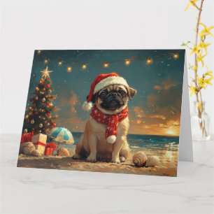 Pug Dog Christmas  Beach Kaart