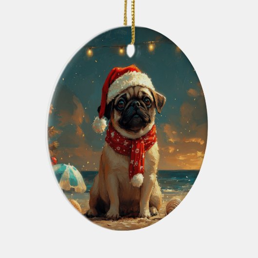 Pug Dog Christmas  Beach Keramisch Ornament (Rechts)