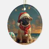 Pug Dog Christmas  Beach Keramisch Ornament (Links)