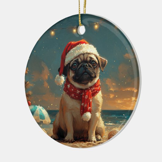 Pug Dog Christmas  Beach Keramisch Ornament (Links)