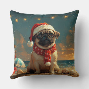Pug Dog Christmas  Beach Kussen