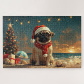 Pug Dog Christmas  Beach Legpuzzel (Horizontaal)