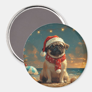 Pug Dog Christmas Beach Magneet