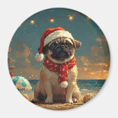 Pug Dog Christmas  Beach Magneet (Voorkant)