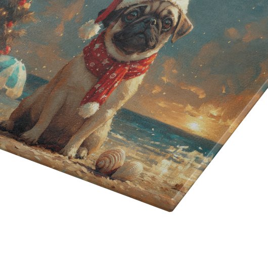 Pug Dog Christmas  Beach Snijplank (Hoek)