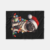 Pug Dog Christmas Lights Santa Hat Dog Lover  Fleece Deken (Voorkant (Horizontaal))