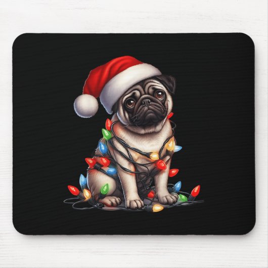 Pug Dog Christmas Lights Santa Hat Dog Lover Muismat (Voorkant)