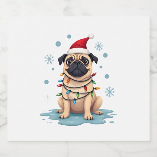 Pug Dog Christmas Men Women (1) Sparkling Wijnetiket (Enkel label)