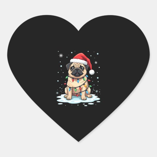 Pug Dog Christmas Men Women (2) Hart Sticker (Voorkant)