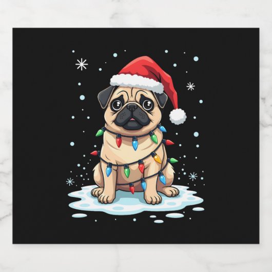 Pug Dog Christmas Men Women (2) Sparkling Wijnetiket (Enkel label)