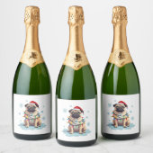 Pug Dog Christmas Men Women (2) Sparkling Wijnetiket (Flessen)