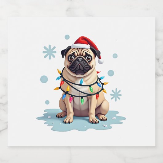 Pug Dog Christmas Men Women (2) Sparkling Wijnetiket (Enkel label)