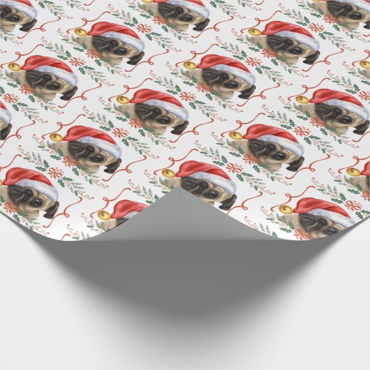 Pug Dog Christmas Pattern Wrapping Paper Cadeaupapier (Hoek)