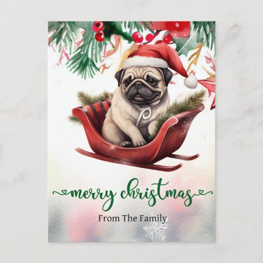 Pug Dog Christmas thema Briefkaart (Voorkant)