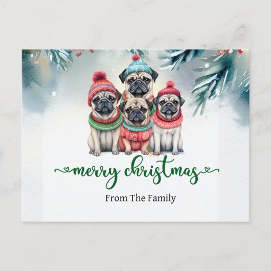 Pug Dog Christmas thema Briefkaart (Voorkant)