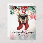 Pug Dog Christmas thema Briefkaart (Voorkant / Achterkant)