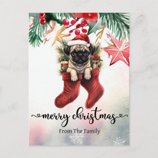 Pug Dog Christmas thema Briefkaart (Voorkant)