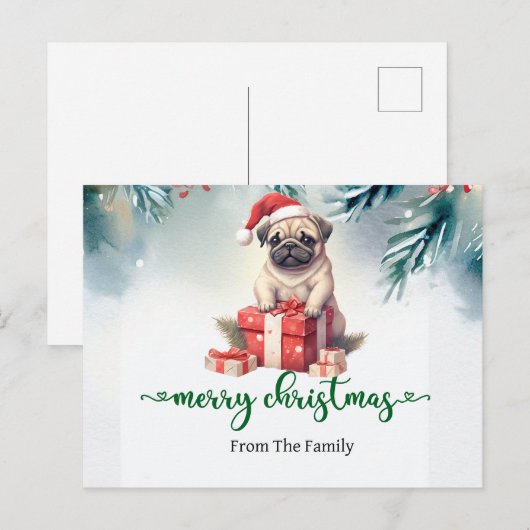 Pug Dog Christmas thema Briefkaart (Voorkant / Achterkant)