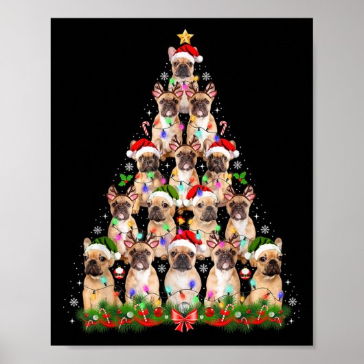 Pug Dog Christmas Tree Lights Funny Xmas Mannen Vr Poster (Voorkant)