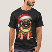 Pug Dog Christmas Tree Lights Santa Xmas Pajama Do T-shirt (Voorkant)