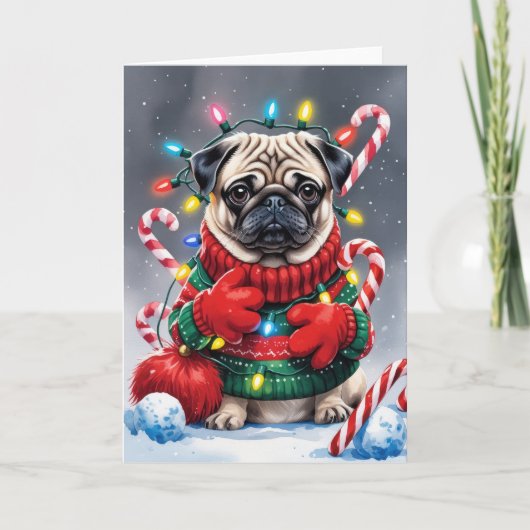 Pug Dog Christmas Wenskaart Kaart (Voorkant)