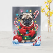 Pug Dog Christmas Wenskaart Kaart (Gele Bloem)