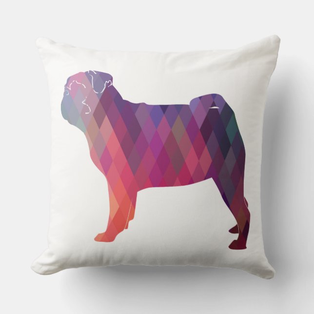 Pug Dog Colorful Geometric Pattern Silhouette Kussen (Voorkant)