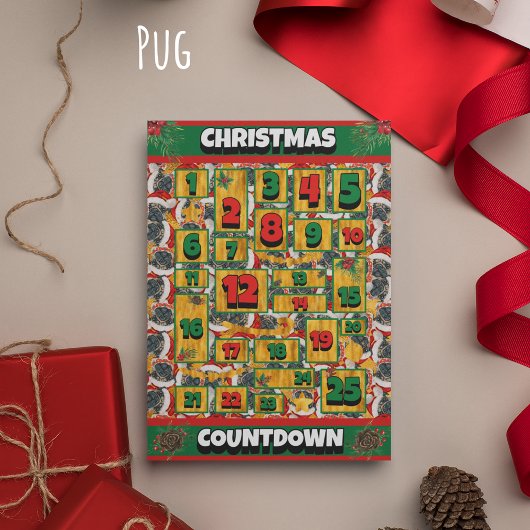 Pug Dog Counting met Kerstmis Advent Calendar Feestdagenkaart