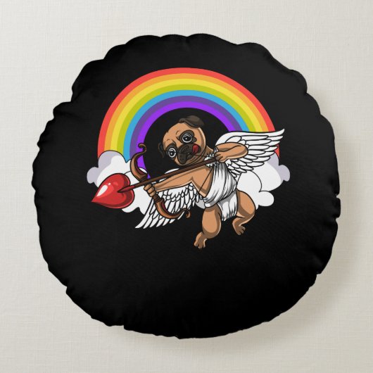 Pug Dog Cupid Valentijnsdag Cute Pet Rond Kussen (Voorkant)