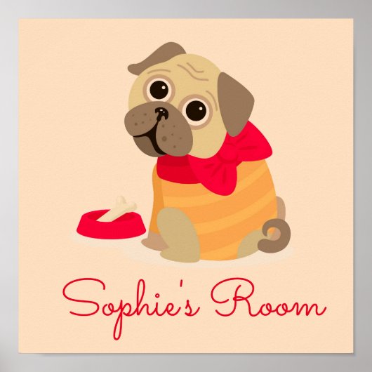 Pug dog Cute pug girl' decor Poster (Voorkant)
