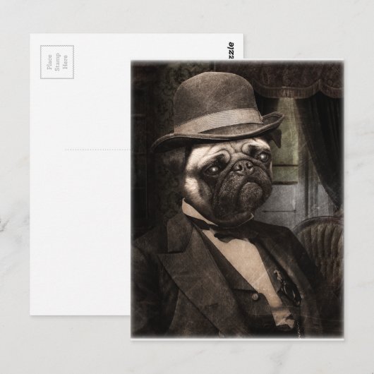 Pug Dog Dapper Gent Briefkaart (Voorkant / Achterkant)
