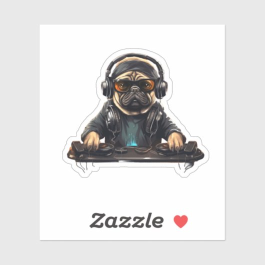 Pug dog dj, Muziekliefhebber, Hondenliefhebber, Pu Sticker (Vel)
