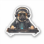 Pug dog dj, Muziekliefhebber, Hondenliefhebber, Pu Sticker (Voorkant)